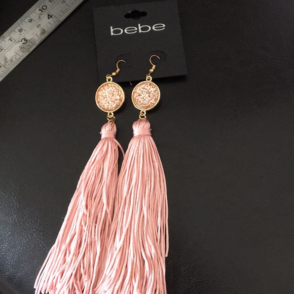 New Shiny bebe Blush Long Tassel Earrings 6" - Picture 1 of 2